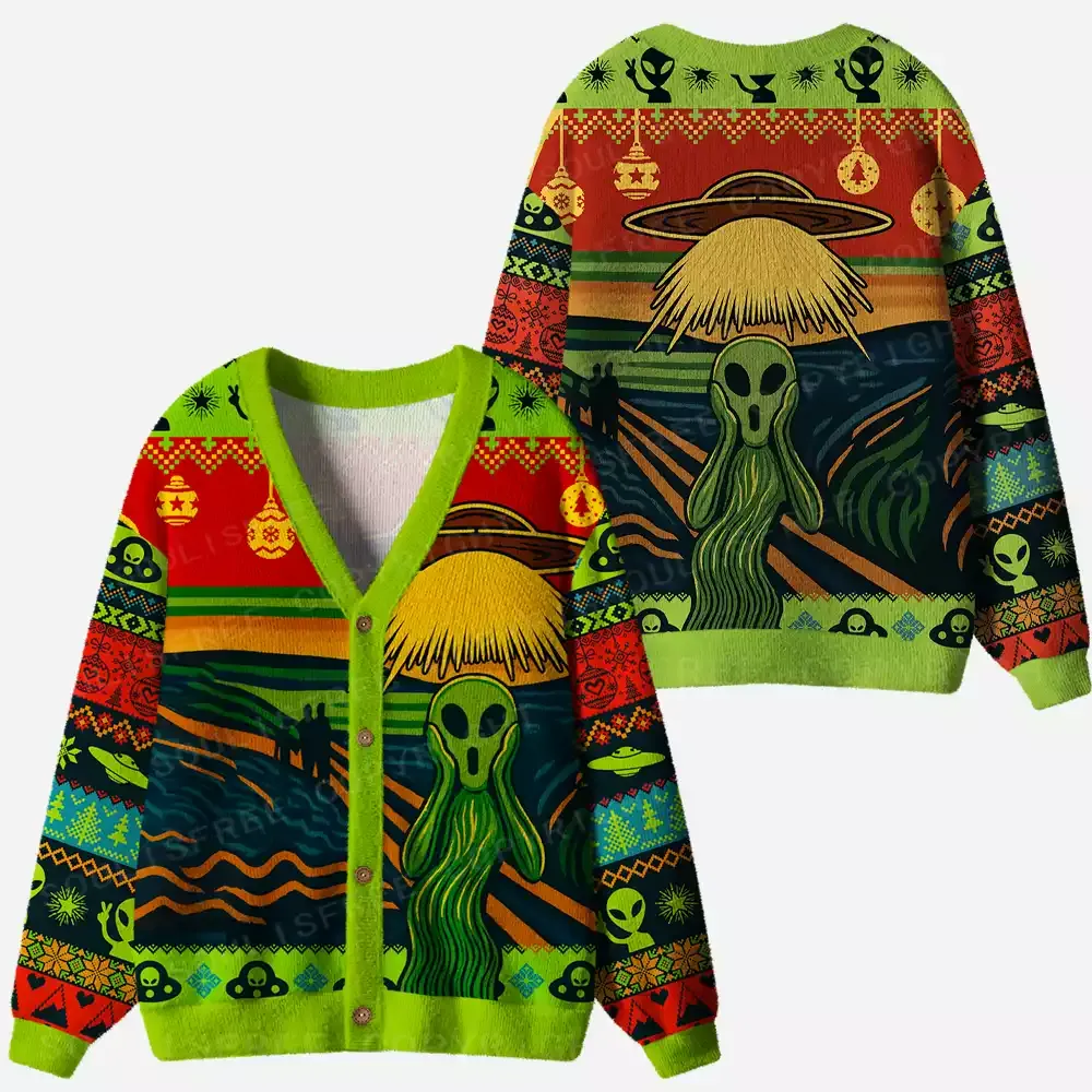 Designed Alien Scream Ugly Cardigan Sweaters