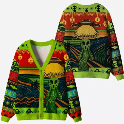 Alien Scream Ugly Cardigan Sweaters