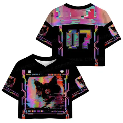 Glitchy Cat Vibes Cropped Jersey