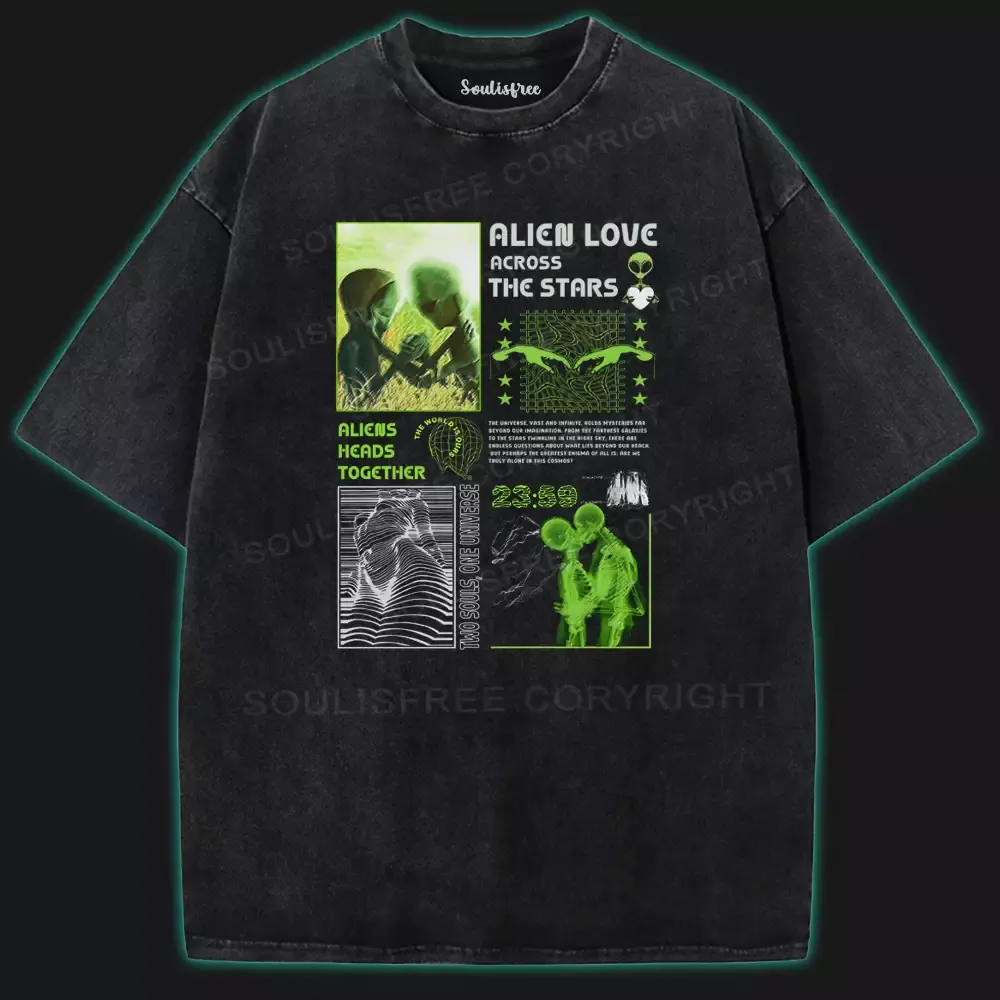 Designed Alien Love Across The Stars Washed Space T-shirt