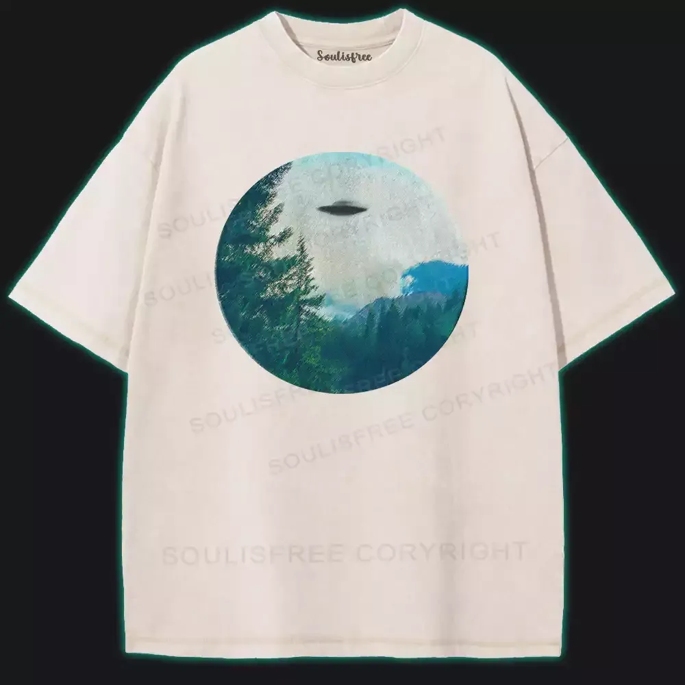 Designed I Want to Believe Human Washed UFO T-shirt