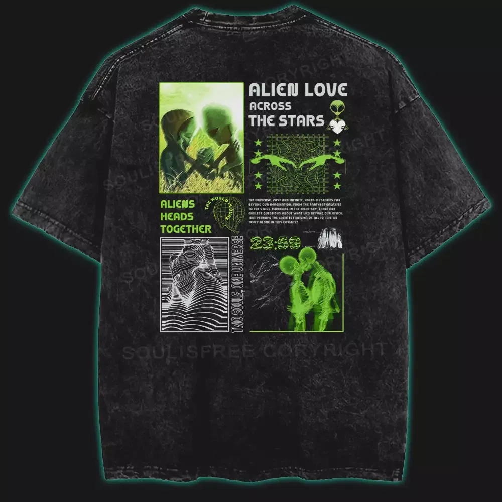 Alien Love Across The Stars Washed Space T-shirt