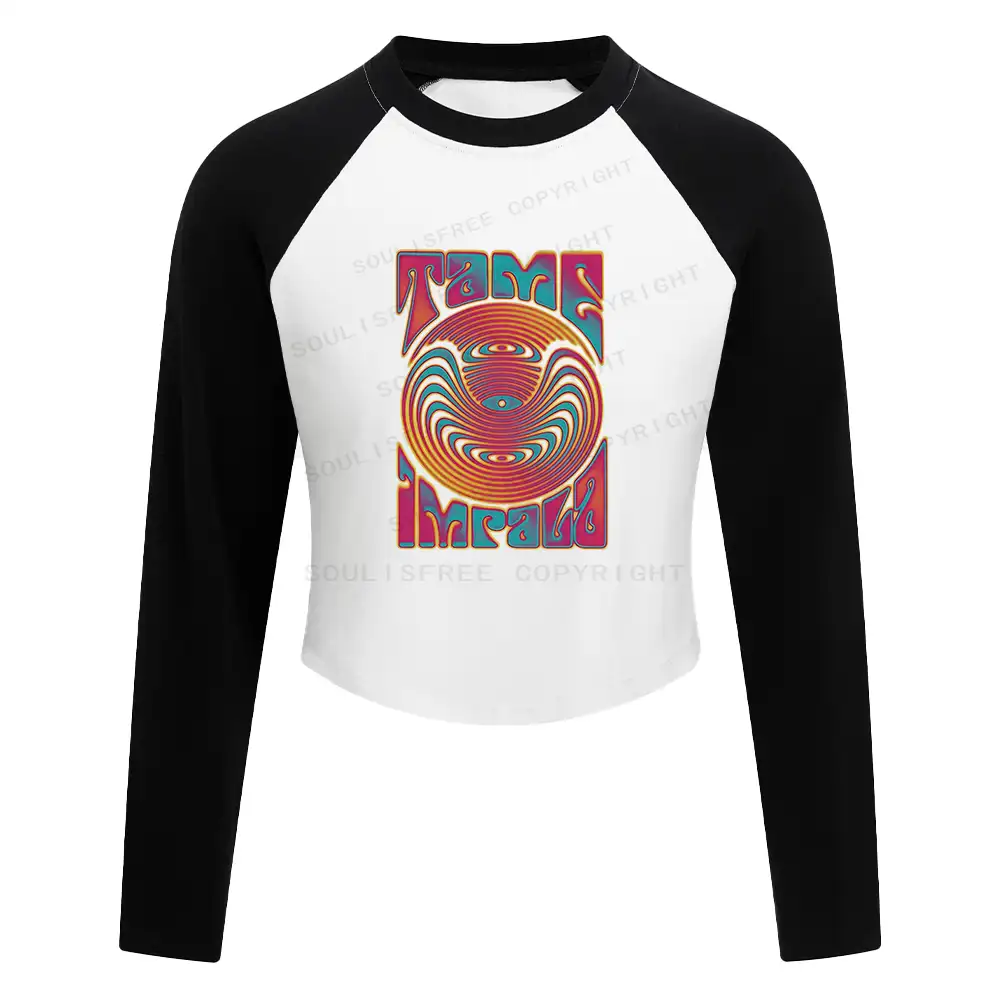 Psychedelic Moment Color Block Raglan Long Sleeve Crop Top