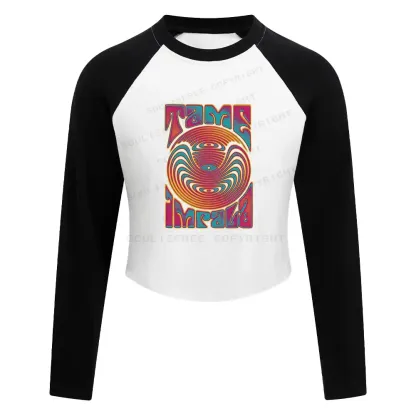 Psychedelic Moment Color Block Raglan Long Sleeve Crop Top