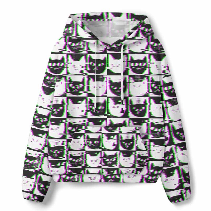 Soulisfree Neon Glitch Cat All-Over Print Hoodie