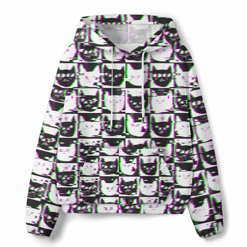 Soulisfree Neon Glitch Cat All-Over Print Hoodie