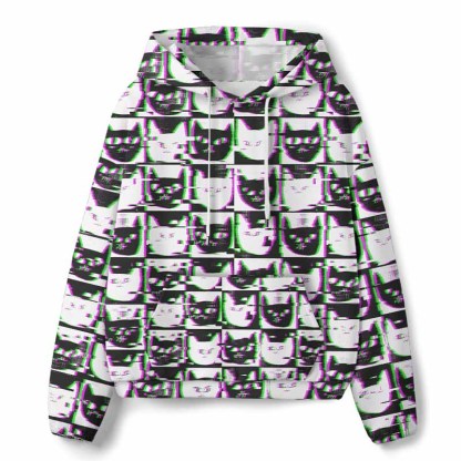 Soulisfree Neon Glitch Cat All-Over Print Hoodie