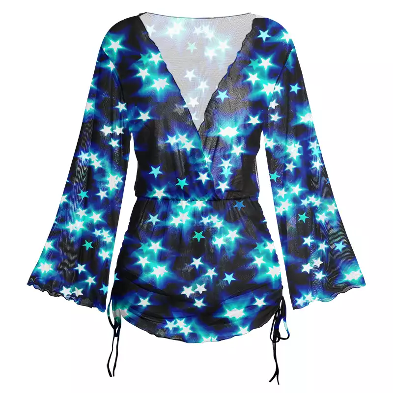 Soulisfree Neon Night Sky Sheer Mesh Cover Up