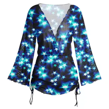 Soulisfree Neon Night Sky Sheer Mesh Cover Up
