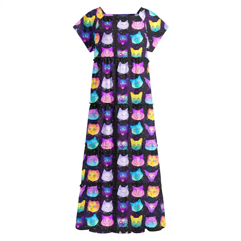 Soulisfree Cosmic Cats Square Neck Maxi Dress
