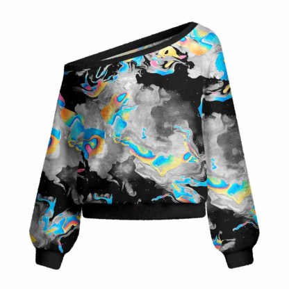 Soulisfree Cyber Iridescent Fluid Women's Fuzzy Crewneck Sweater