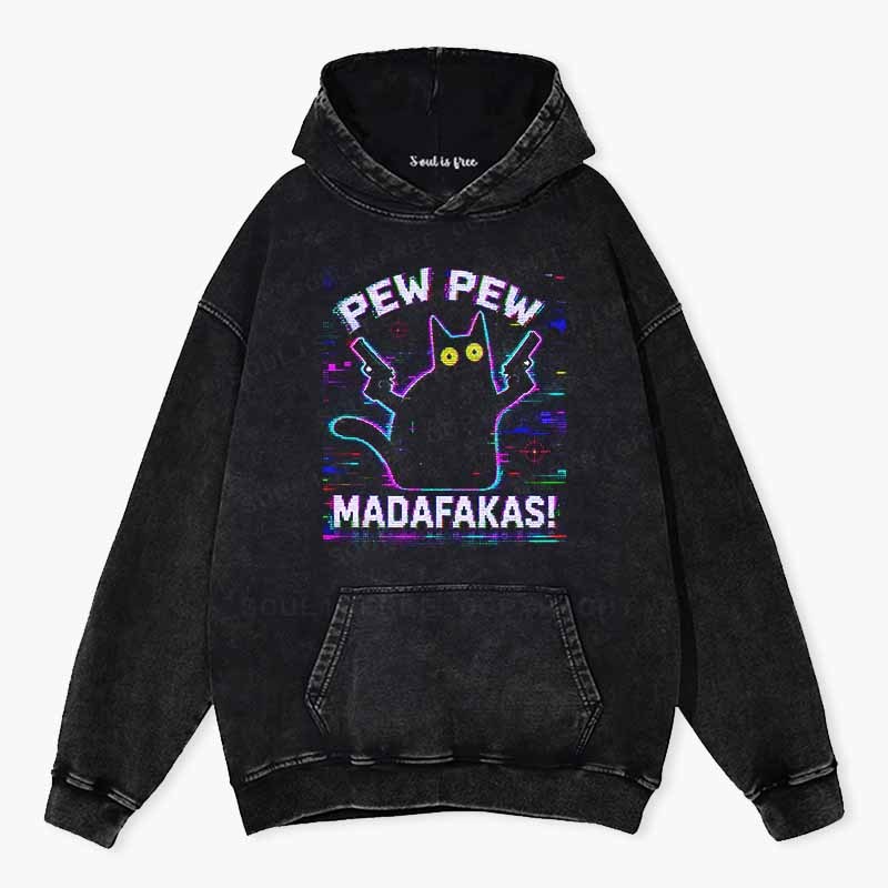 Soulisfree Pew Pew Cat Chaos Washed Hoodie