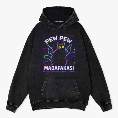 Soulisfree Pew Pew Cat Chaos  Washed Hoodie