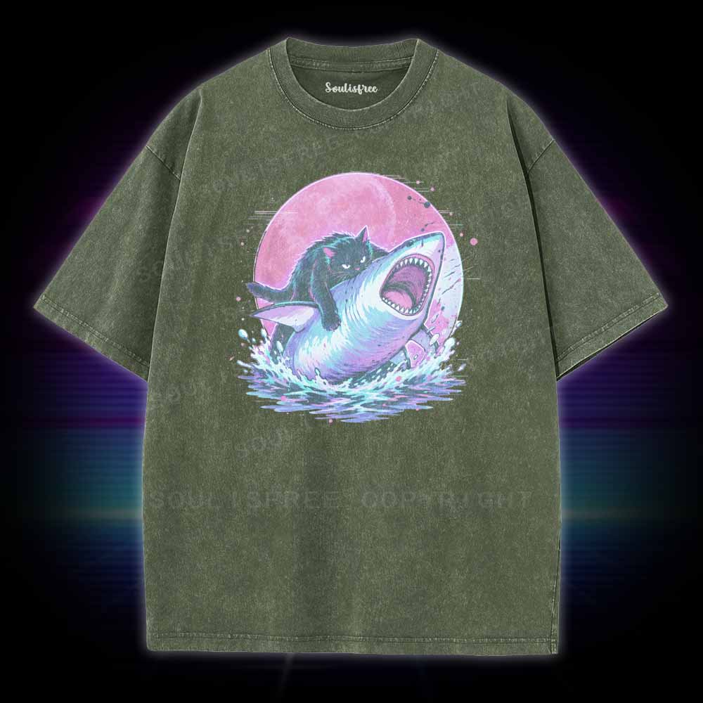 Soulisfree Fat Cat Vs Shark Washed Tee