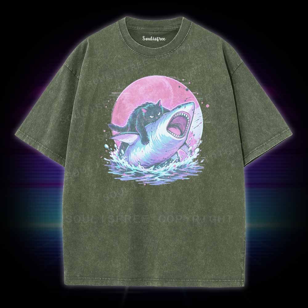 Soulisfree Fat Cat Vs Shark Washed Tee