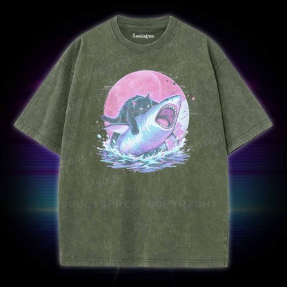 Soulisfree Fat Cat Vs Shark Washed Tee