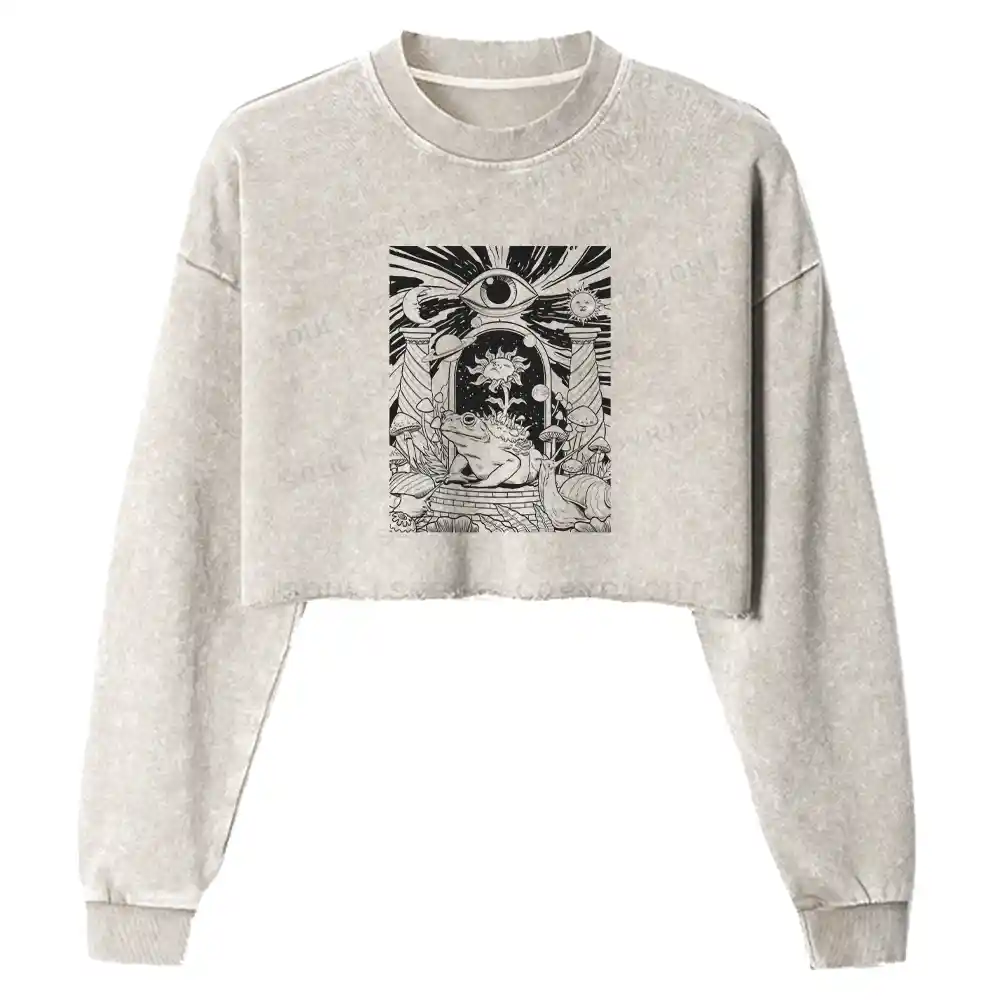 Lunar Serpent Poppy Washed Cropped Sweatshirt