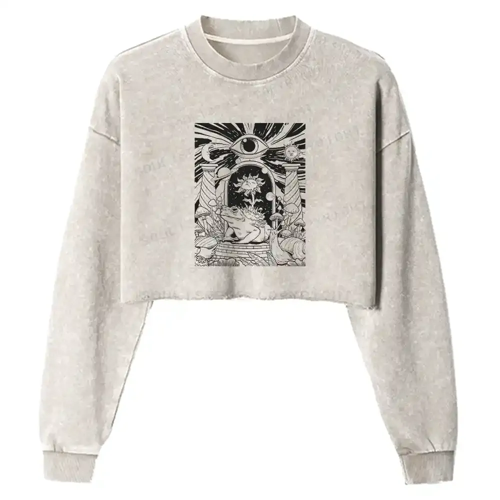 Lunar Serpent Poppy Washed Cropped Sweatshirt