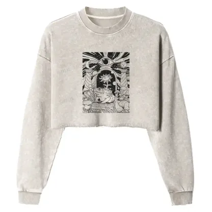 Lunar Serpent Poppy Washed Cropped Sweatshirt