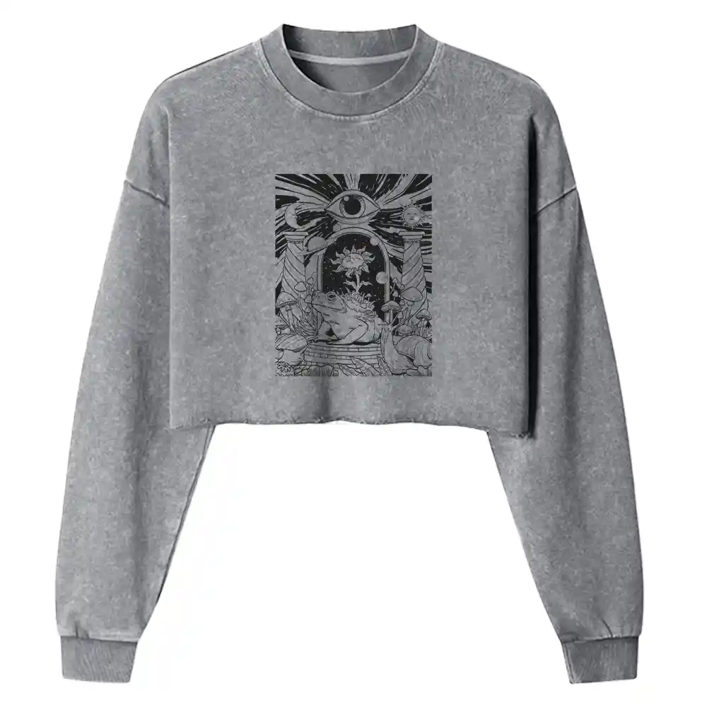 Lunar Serpent Poppy Washed Cropped Sweatshirt