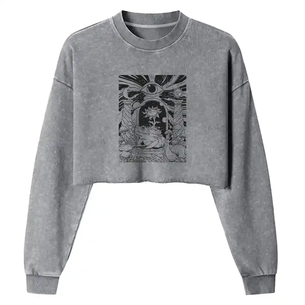 Lunar Serpent Poppy Washed Cropped Sweatshirt