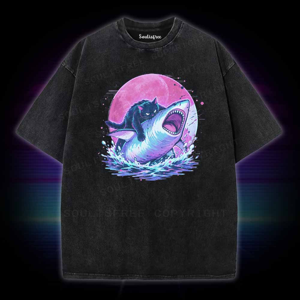 Soulisfree Fat Cat Vs Shark Washed Tee