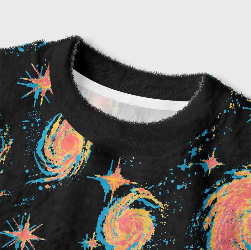 Soulisfree Neon Swirl Galaxy Women's Fuzzy Crewneck Sweater