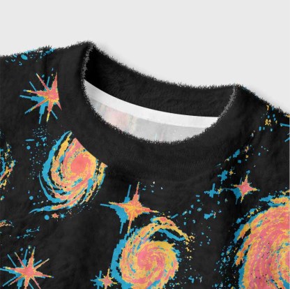 Soulisfree Neon Swirl Galaxy Women's Fuzzy Crewneck Sweater