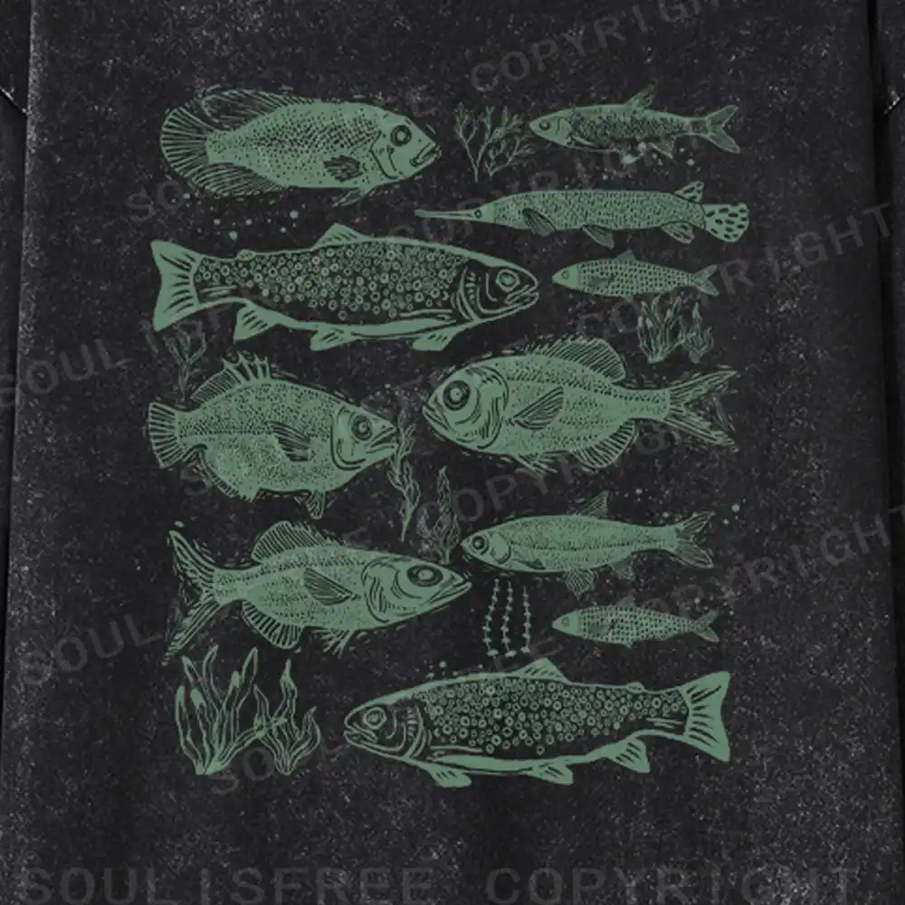 Retro Fish Washed Long Sleeve Shirt