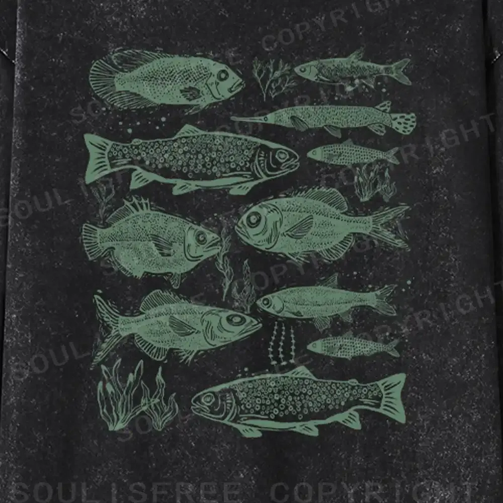 Retro Fish Washed Long Sleeve Shirt