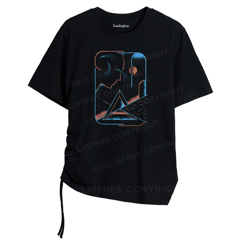 Space Travel Asymmetrical Top With Side Drawstring
