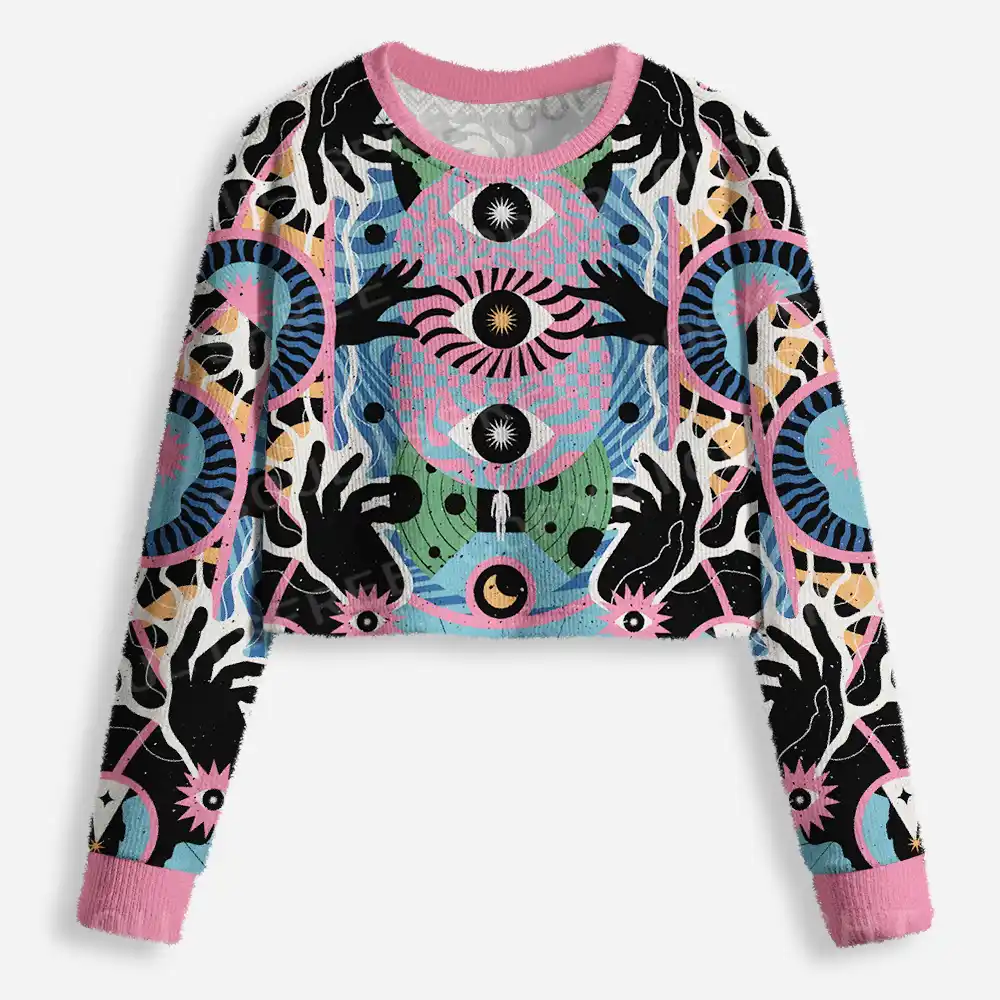 Psychedelic Handwave Vision Cropped Ugly Christmas Sweater