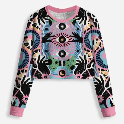 Psychedelic Handwave Vision Cropped Ugly Christmas Sweater