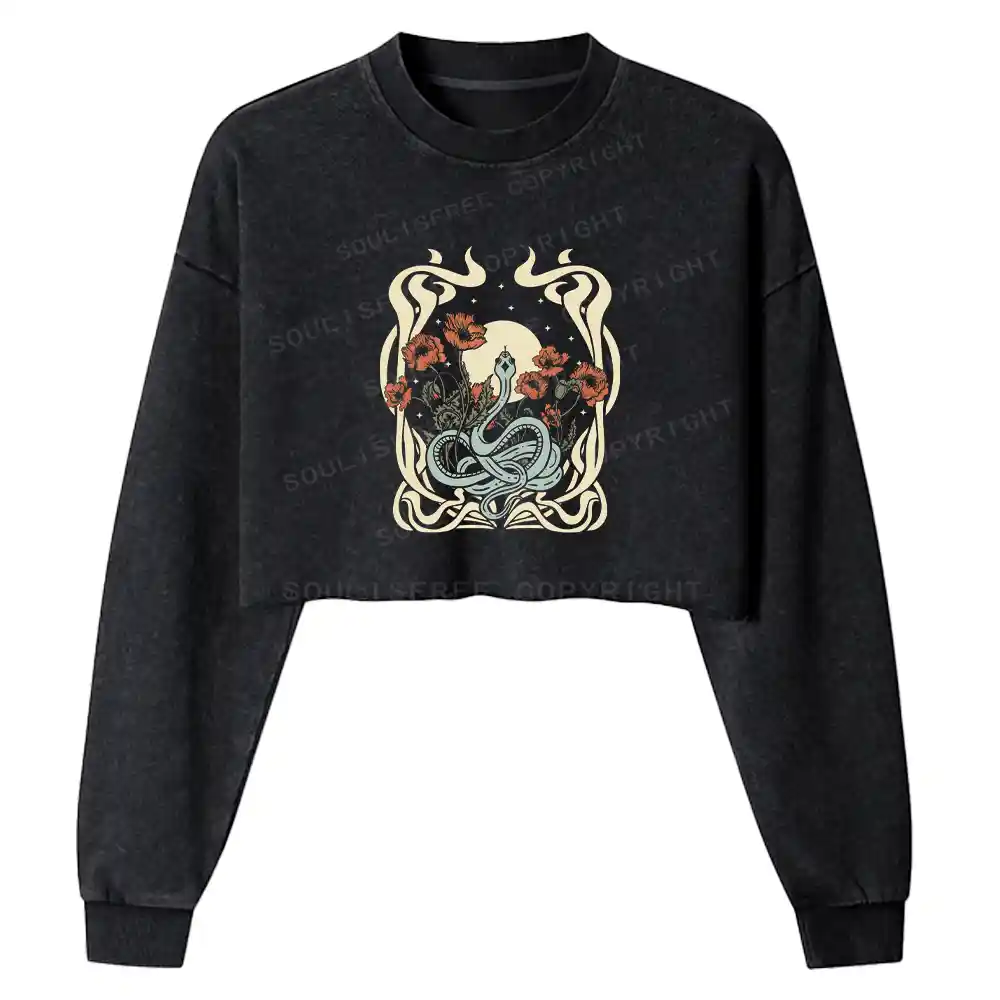 Lunar Serpent Poppy Washed Cropped Sweatshirt