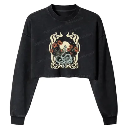 Lunar Serpent Poppy Washed Cropped Sweatshirt