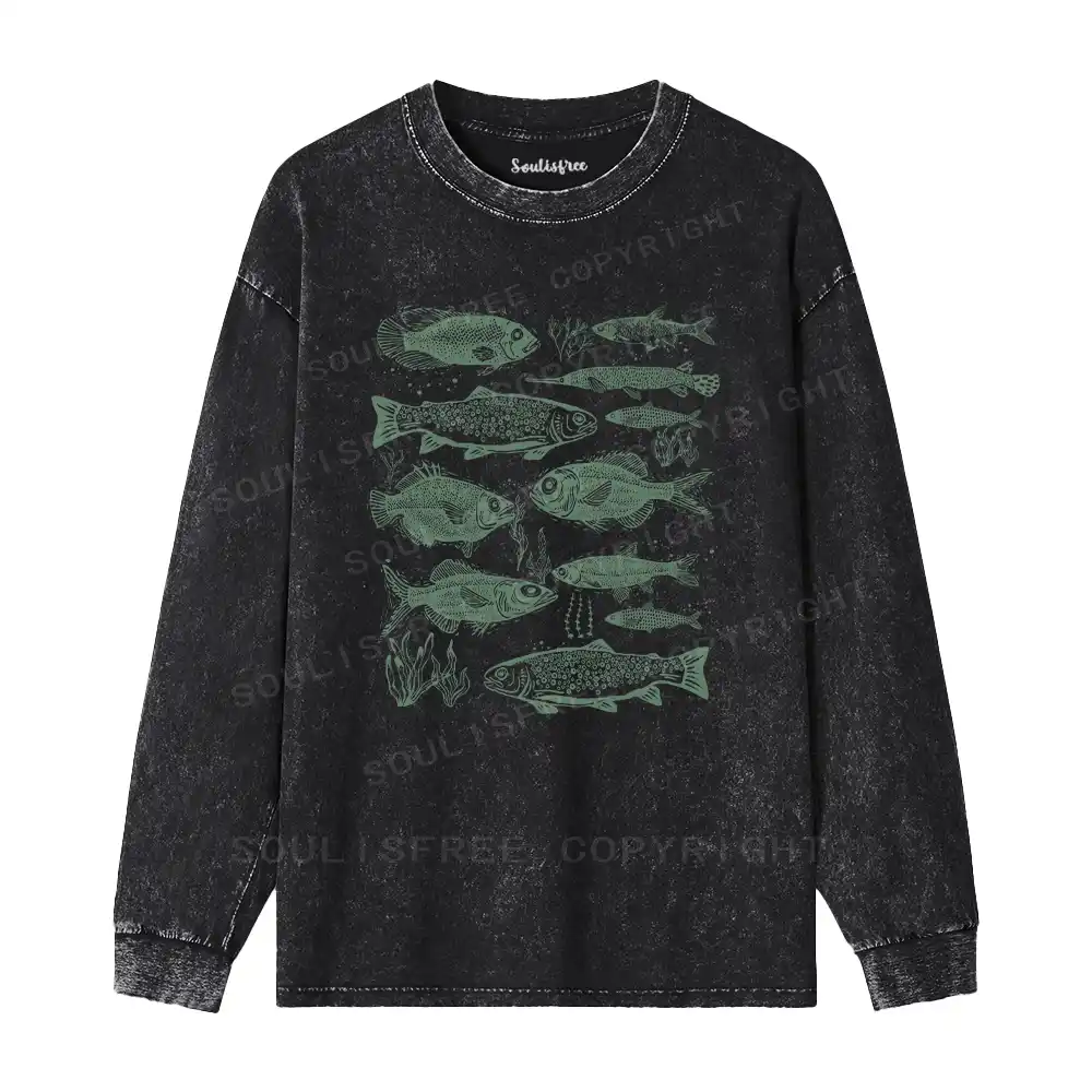 Retro Fish Washed Long Sleeve Shirt