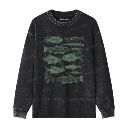 Retro Fish Washed Long Sleeve Shirt