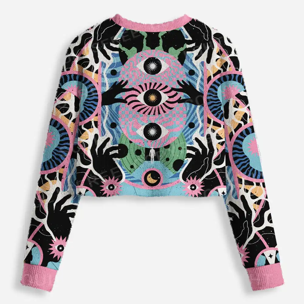 Psychedelic Handwave Vision Cropped Ugly Christmas Sweater
