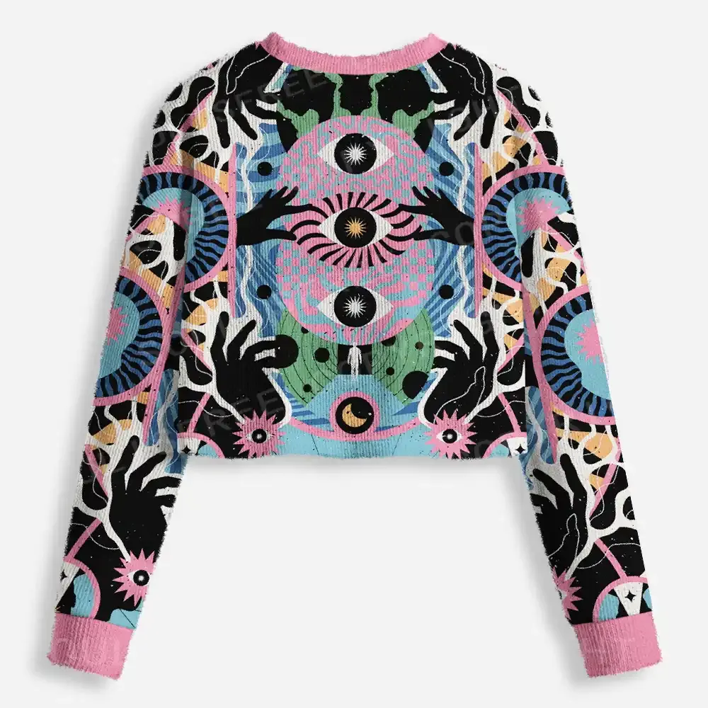Psychedelic Handwave Vision Cropped Ugly Christmas Sweater