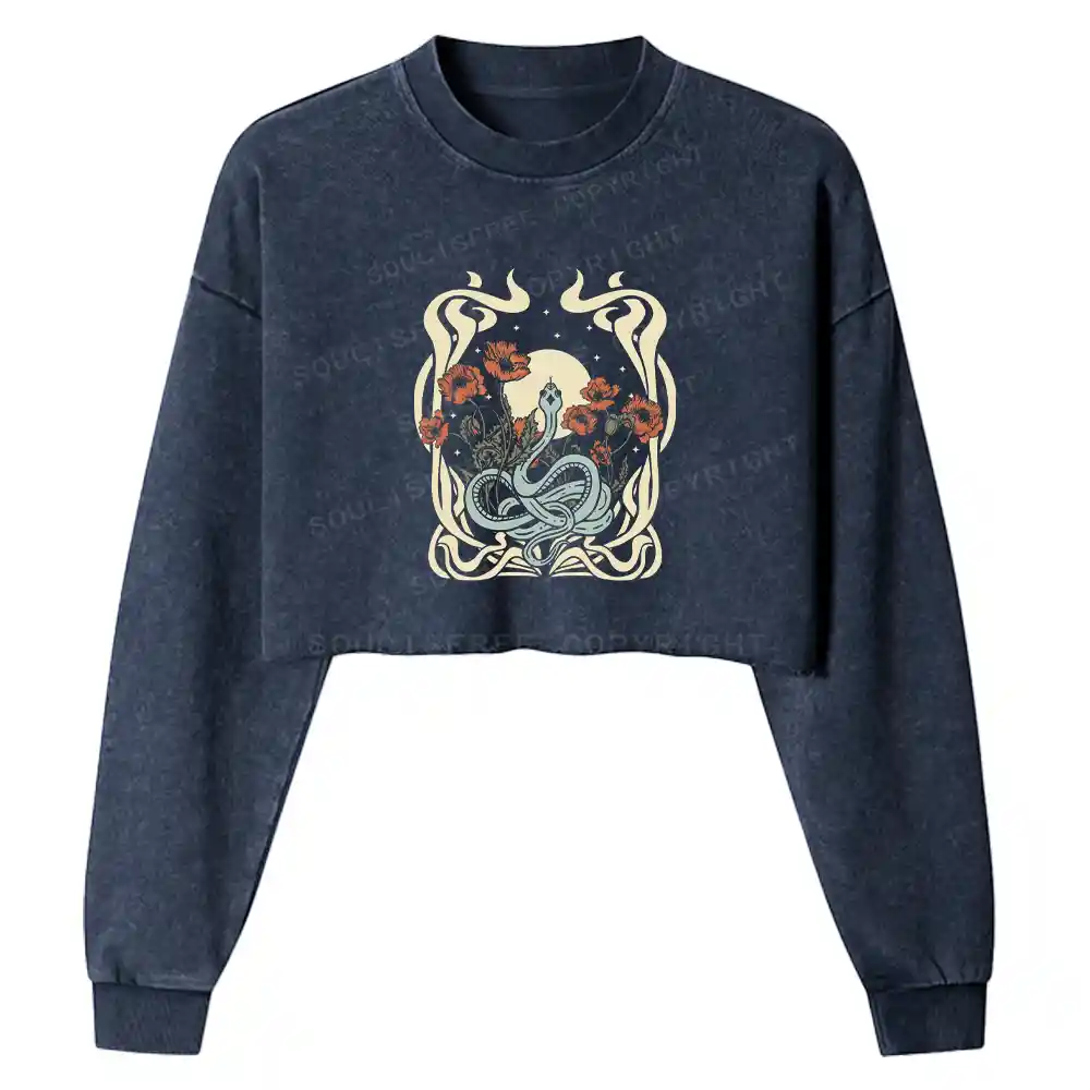 Lunar Serpent Poppy Washed Cropped Sweatshirt