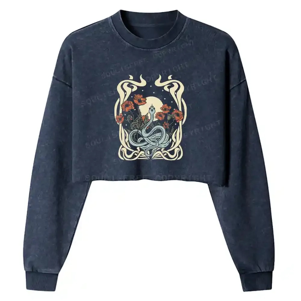 Lunar Serpent Poppy Washed Cropped Sweatshirt