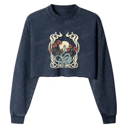 Lunar Serpent Poppy Washed Cropped Sweatshirt