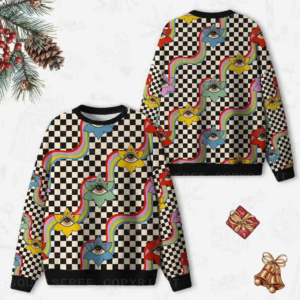Cosmic Eye Garden Ugly Christmas Knit Sweatshirt