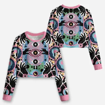 Psychedelic Handwave Vision Cropped Ugly Christmas Sweater