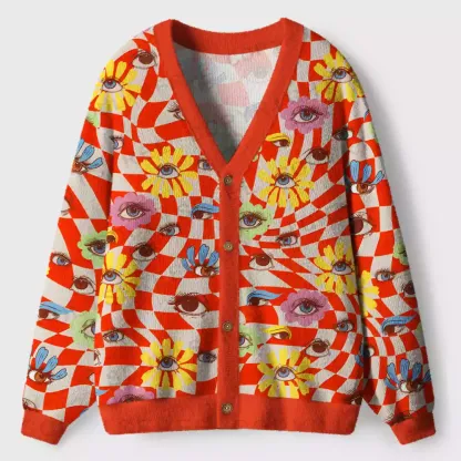 Checkered Ocular Bloom Ugly Cardigan Sweaters 