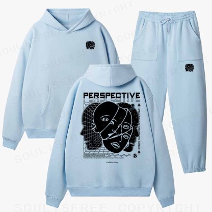 Soulisfree  Fractured Gaze Cognitive Lattice Cotton Fleece Hoodie Set