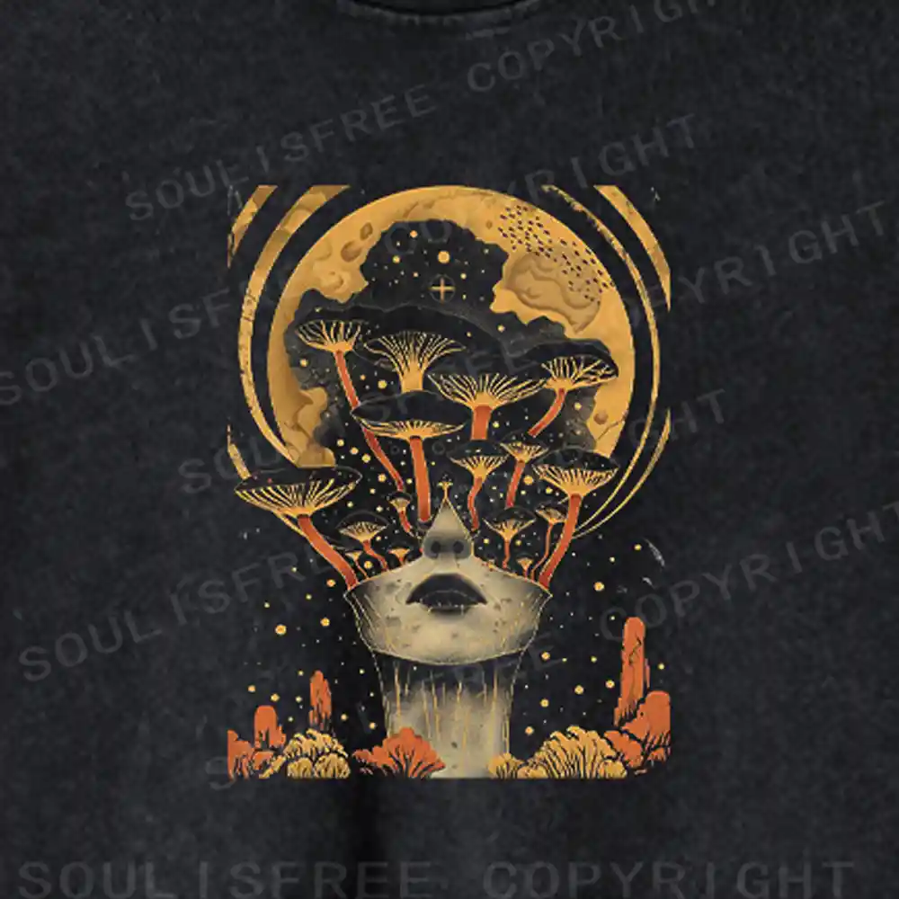 Lunar Surface Mushroom Washed Cropped Sweatshirt