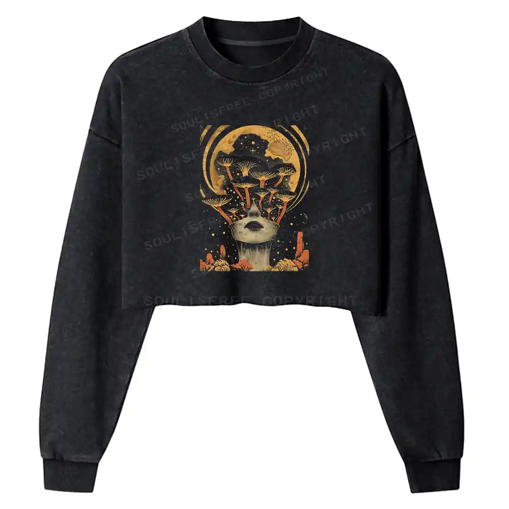 Lunar Surface Mushroom Washed Cropped Sweatshirt