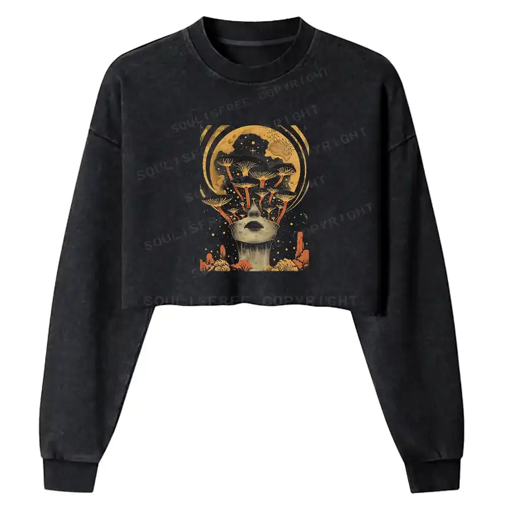 Lunar Surface Mushroom Washed Cropped Sweatshirt