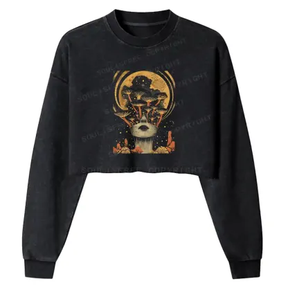 Lunar Surface Mushroom Washed Cropped Sweatshirt